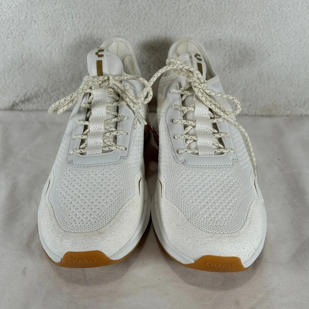 Charly White Gold Mesh Lace Up Athletic Running Sneakers Shoes Womens 10